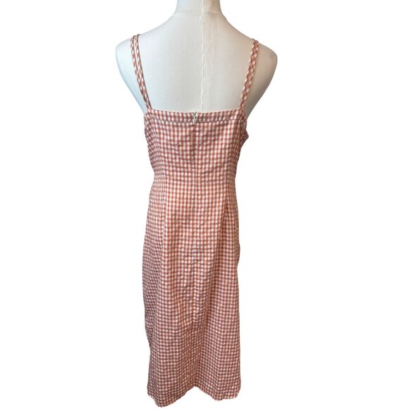 2/$30 Zara Medium Terracotta & White Gingham Knotted Button Midi Dress - Picture 3 of 13